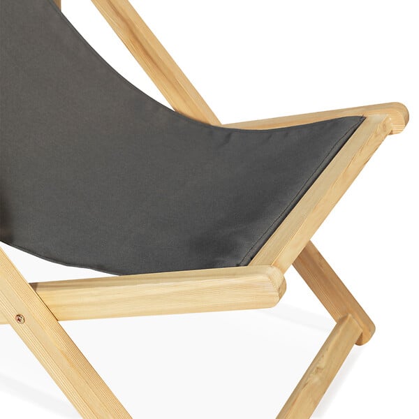 ID MARKET - Lot de 2 chaises longues pliantes chilienne bois toile gris anthracite - large