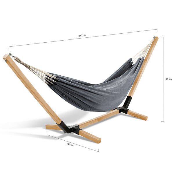 ID MARKET - Hamac avec support bois et toile gris anthracite TAHITI - large