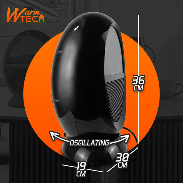 WARMTECH - Chauffage soufflant oscillant 2000W - ambiance feu de bois. - large