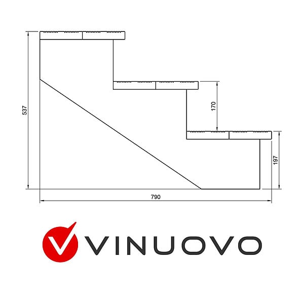 VINUOVO - BERLIN Escalier extérieur bois 3 marches H 54cm L-60cm - sans contre marche - large
