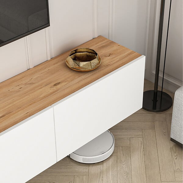 CONCEPT USINE - Meuble TV suspendu avec placards 150cm blanc et bois HAL - large