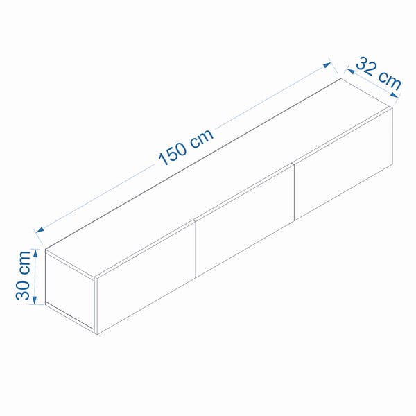 CONCEPT USINE - Meuble TV suspendu avec placards 150cm blanc et bois HAL - large
