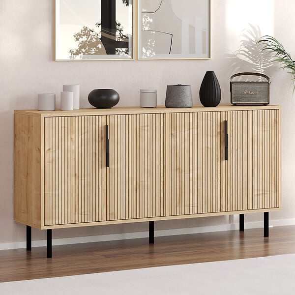 CONCEPT USINE - Buffet cannelé 4 portes aspect bois 150x75cm CIARO - large