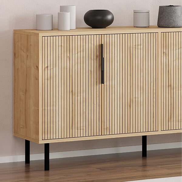 CONCEPT USINE - Buffet cannelé 4 portes aspect bois 150x75cm CIARO - large