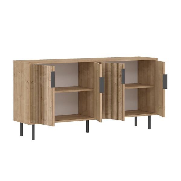 CONCEPT USINE - Buffet cannelé 4 portes aspect bois 150x75cm CIARO - large