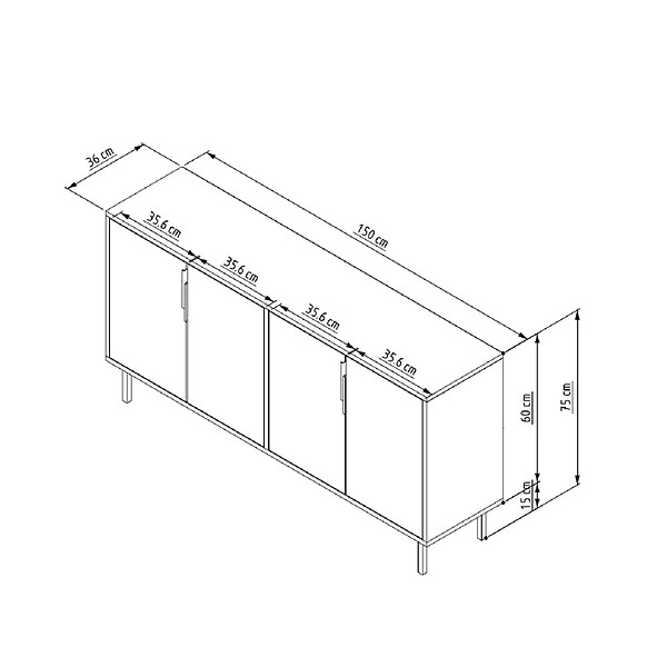 CONCEPT USINE - Buffet cannelé 4 portes aspect bois 150x75cm CIARO - large