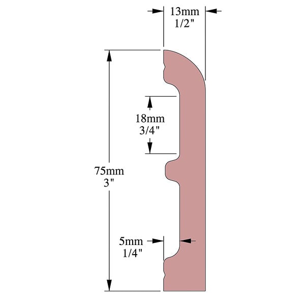 SANS - Plinthe décorative Cimaises et Plus P03 - 7,5x1,3x200cm (h x p x L) - moulure d - large