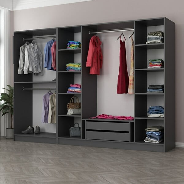 CONCEPT USINE - Dressing avec étagères et penderie - 15 espaces de stockage - 270 x 210 x 52 cm OPERA $ - large