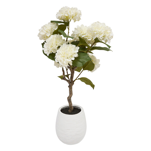 ATMOSPHERA - Hortensia artificiel en pot ciment - Mika - Blanc - H100cm - large