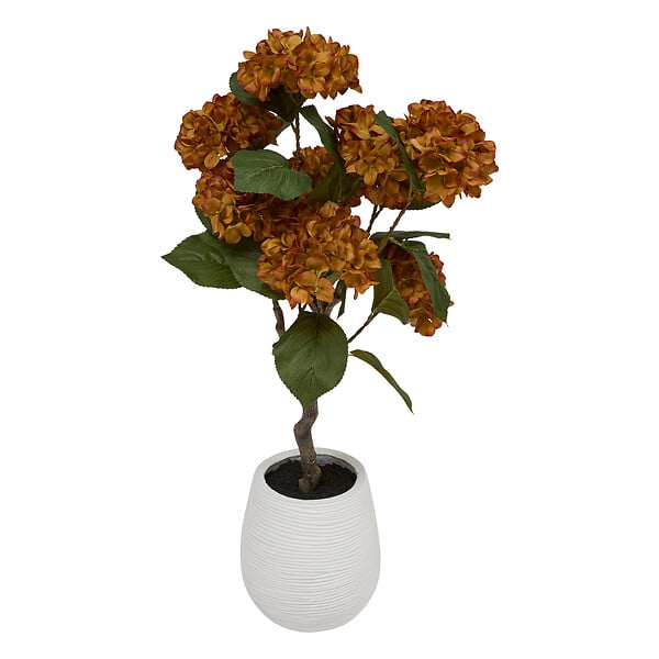 ATMOSPHERA - Hortensia artificiel en pot ciment - Mika Ambre - H.100cm - large