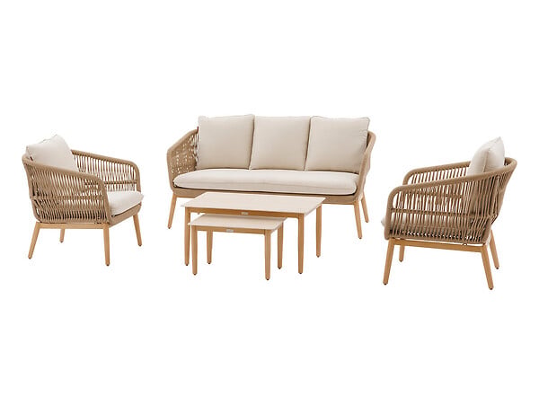 HESPERIDE - Salon de jardin alu effet bois brossé Orissa taupe + Housse - 5 places - Hespéride - large