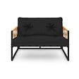 ID MARKET - Salon de jardin bas RIO 4 places structure métal noir, cordage effet rotin clair et coussins noirs - vignette