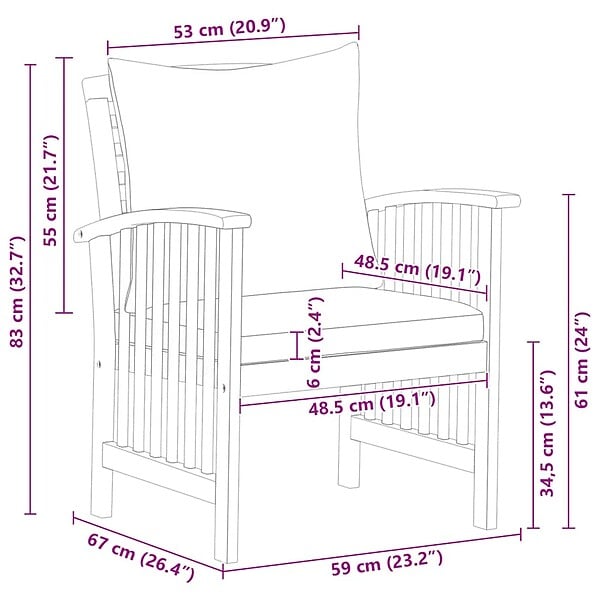 VIDAXL - vidaXL Chaises de jardin avec coussins lot de 2 Bois d'acacia massif - large