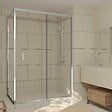 AURLANE - Porte de Douche Coulissante et Retour 140x80x200cm - Profilés Chrome - Verre trempé 6mm - vignette