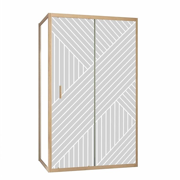 AURLANE - Porte de Douche Coulissante avec Retour 120x90x200cm Style Japandi Géométrique - Cadre Effet Bois - large