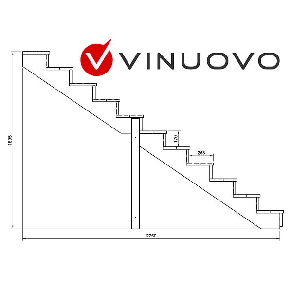 VINUOVO - BERLIN Escalier extérieur bois 11 marches H 190cm L-140cm - avec contre marche - large
