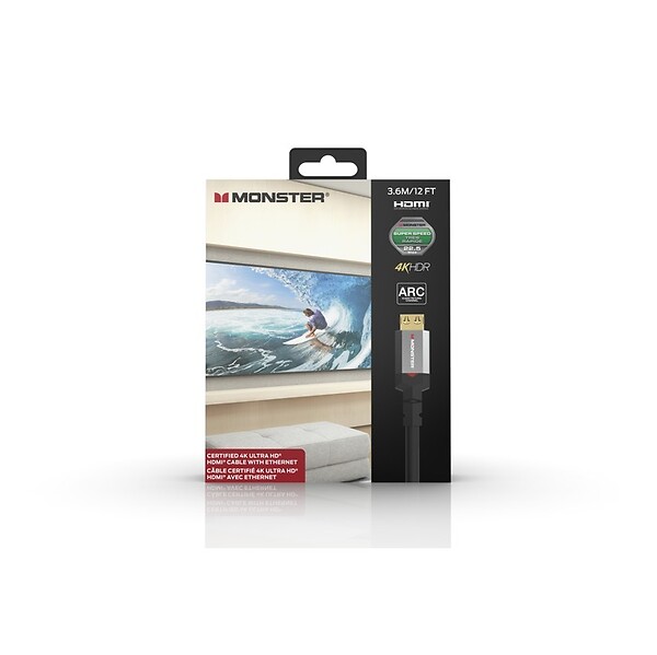 MONSTER - Câble HDMI Monster - Résolution 4K - Vidéo HDR - Audio Return Channel - 22,5 GBPS - Vitesse Éclair - Triple Blindage - Homologué UL et CL3-3,6 Mètres - large