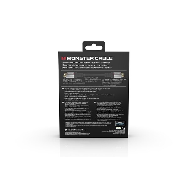 MONSTER - Câble HDMI Monster - Résolution 4K - Vidéo HDR - Audio Return Channel - 22,5 GBPS - Vitesse Éclair - Triple Blindage - Homologué UL et CL3-3,6 Mètres - large