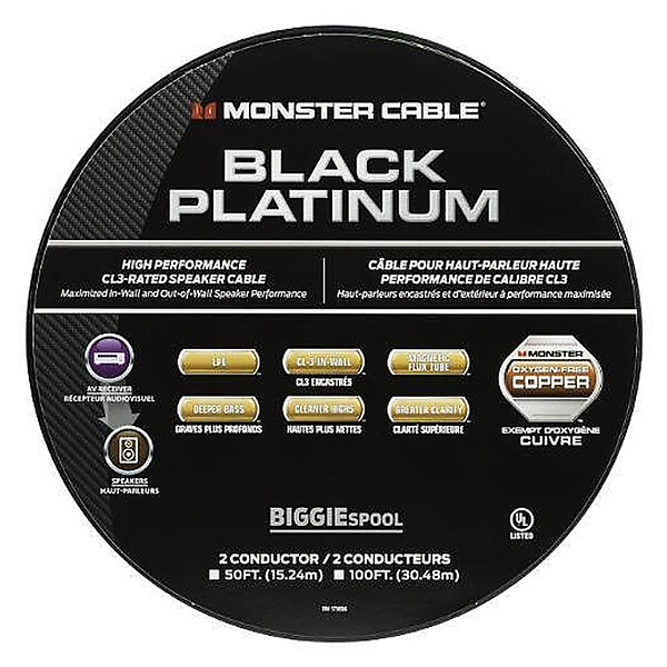 MONSTER - Câble enceinte compact Monster XP Clear Jacket Black Platinum CL rated - 30.48 mètres - large