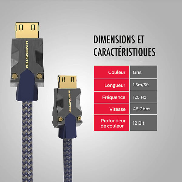 MONSTER - CABLE HDMI M3000 UHD 8K DOLBY VISION HDR 48GBPS 1.5M - large