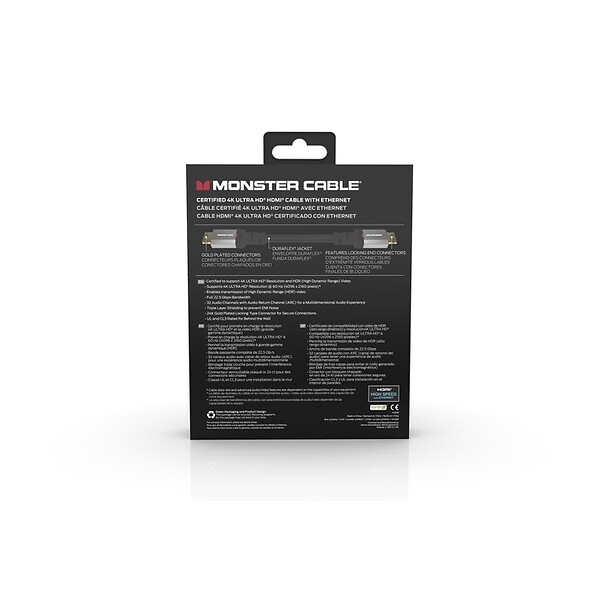MONSTER - Câble HDMI Monster 4.5M - Résolution 4K - Vidéo HDR - Audio Return Channel - 22,5 GBPS - Vitesse Éclair - Triple Blindage - Homologué UL et CL3 - large