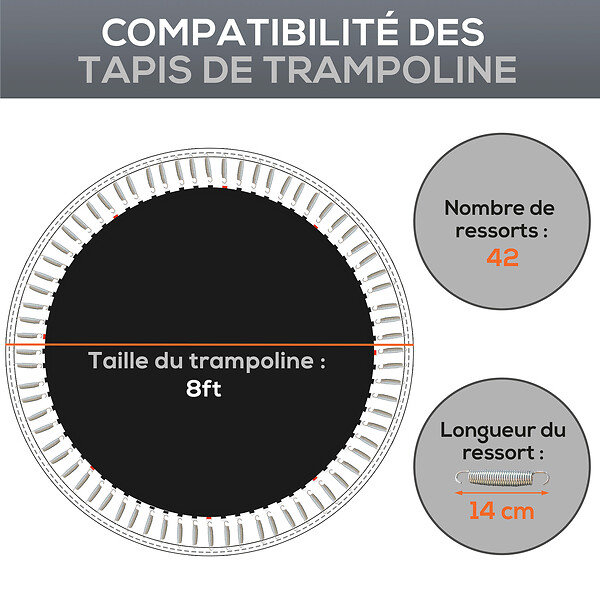 SPORTNOW - Tapis de rechange trampoline Ø 2,4 m ressorts 14 cm outil 42 crochets en V inclus - large