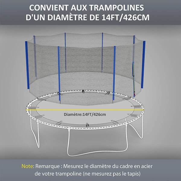 SPORTNOW - Filet de sécurité trampoline porte zipée Ø 426 cm 8 poteaux bleu noir - large
