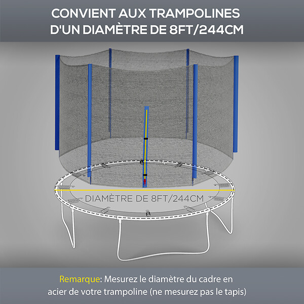 SPORTNOW - Filet de sécurité trampoline porte zipée Ø 244 cm 6 poteaux bleu noir - large