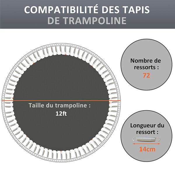 SPORTNOW - Tapis de rechange trampoline Ø 3,7 m ressorts 14 cm outil 72 crochets en V inclus - large