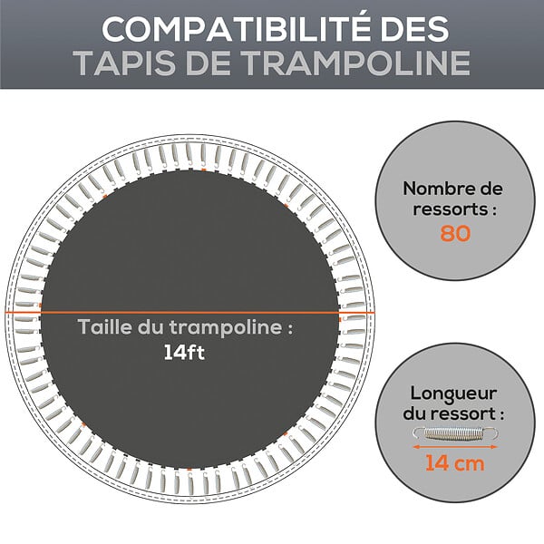 SPORTNOW - Tapis de rechange trampoline Ø 4,3 m ressorts 14 cm outil 80 crochets en V inclus - large