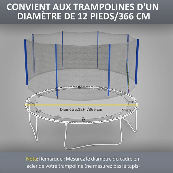 SPORTNOW - Filet de sécurité trampoline porte zipée Ø 366 cm 8 poteaux bleu noir - large