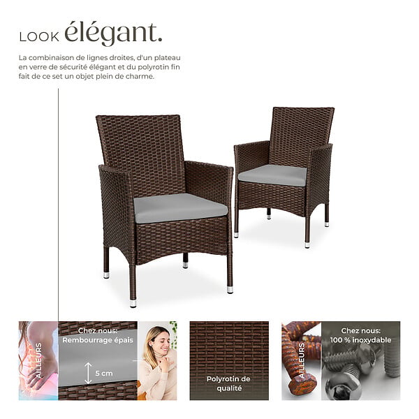 TECTAKE - Lot de 2 fauteuils de jardin en rotin avec 2 sets de housses marron/beige - large