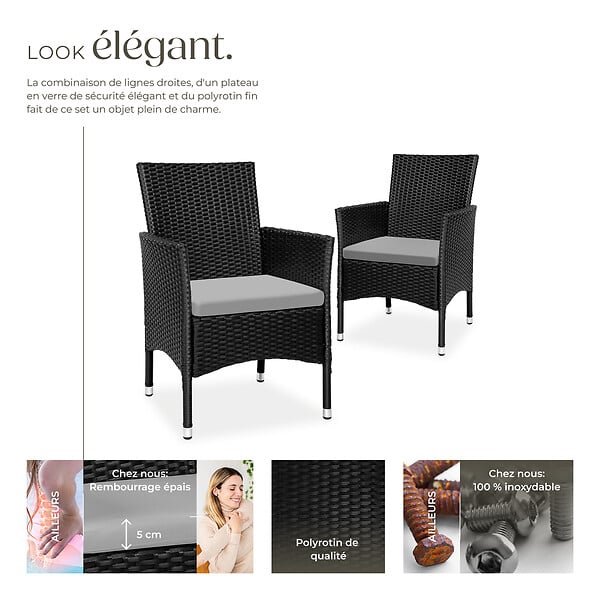 TECTAKE - Lot de 2 fauteuils de jardin en rotin avec 2 sets de housses noir/beige - large