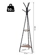 HOMCOM - HOMCOM Porte-manteau trépied style industriel branches 2 étagères + 6 patères dim. 52L x 46l x 182H cm métal noir panneaux particules boisés - vignette