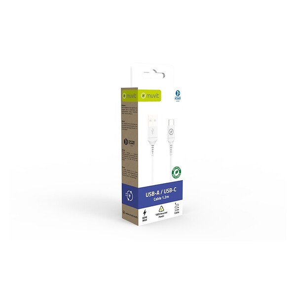 MUVIT - CABLE USB-A USB-C 1,2M PLASTIQUE RECYCLE BLANC - large