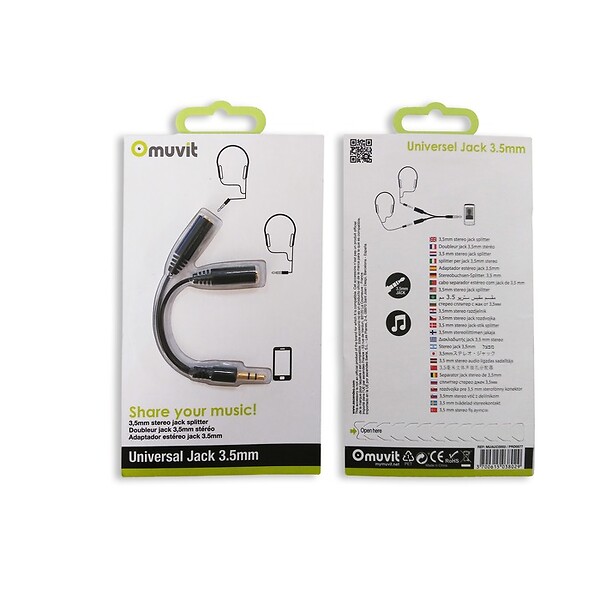 MUVIT - DOUBLEUR AUDIO JACK 3.5MM NOIR - large
