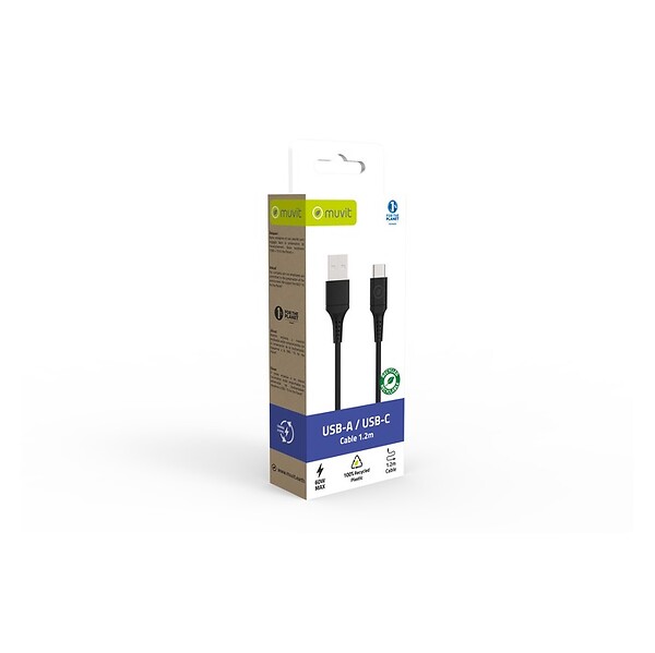 MUVIT - CABLE USB-A USB-C 1,2M PLASTIQUE RECYCLE NOIR - large