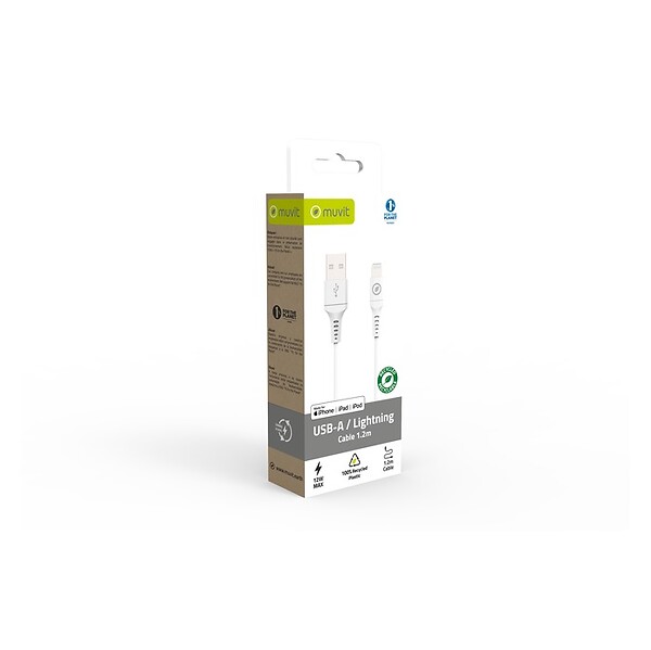 MUVIT - CABLE USB-A LIGHTNING 1,2M PLASTIQUE RECYCLE BLANC - large