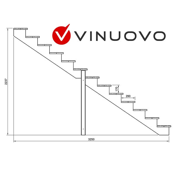 VINUOVO - BERLIN Escalier extérieur bois 13 marches H 224cm L-120cm - large