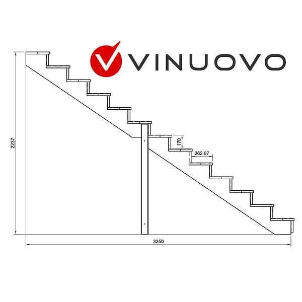 VINUOVO - BERLIN Escalier extérieur bois 13 marches H 224cm L-120cm fermé - large
