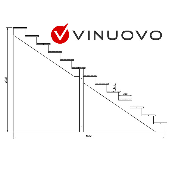 VINUOVO - BERLIN Escalier extérieur bois 13 marches H 224cm L-80cm - large