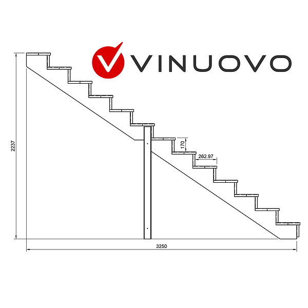 VINUOVO - BERLIN Escalier extérieur bois 13 marches H 224cm L-80cm fermé - large