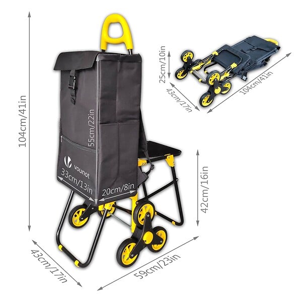 VOUNOT - Chariot de courses pliable avec siege Jaune - large
