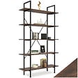 TECTAKE - Etagère bibliothèque GLASGOW style industriel 106 x 34,5 x 179,5 cm Bois foncé industriel, rustique - vignette