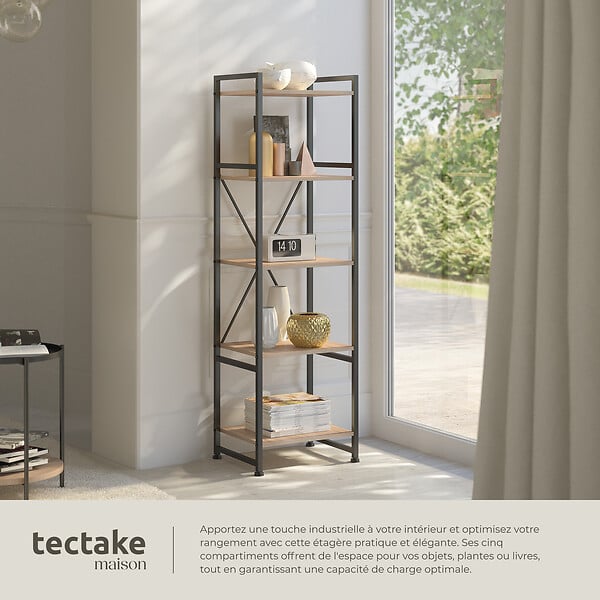 TECTAKE - Etagère bibliothèque MANCHESTER style industriel 47,5 x 34,5 x 151,5 cm Bois clair industriel, Chêne Sonoma - large