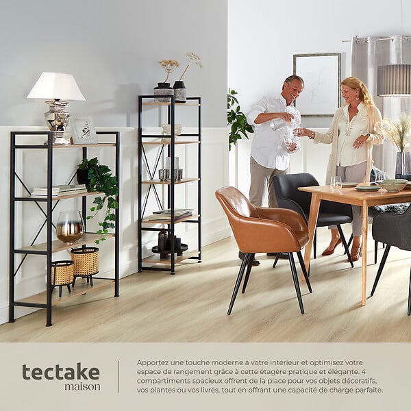 TECTAKE - Etagère bibliothèque LEEDS style industriel 67,5 x 31,5 x 121,5 cm Bois clair industriel, Chêne Sonoma - large
