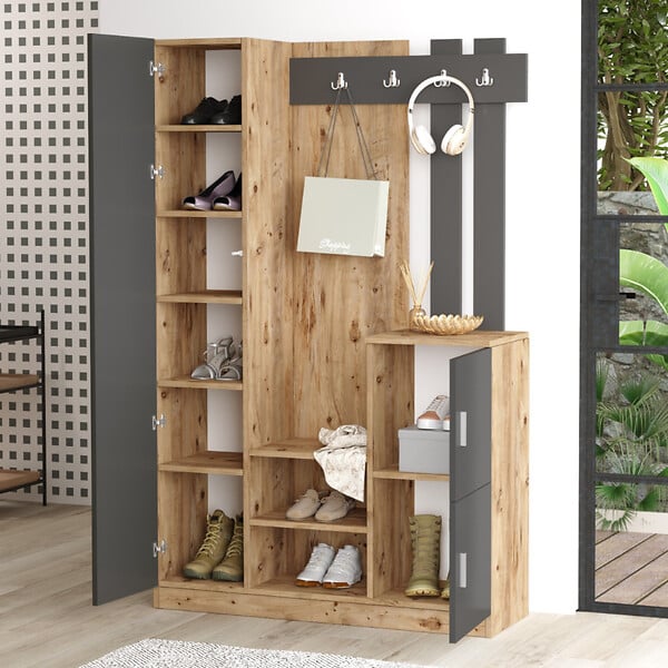 CONCEPT USINE - Meuble d'entrée design bois et gris miroir ANKA - large