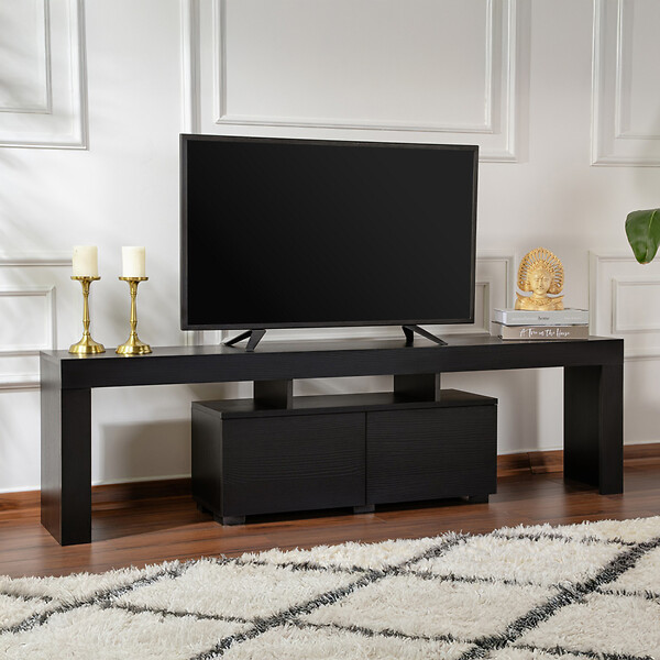 CONCEPT USINE - Meuble TV avec placards bois noir 180cm BASI - large