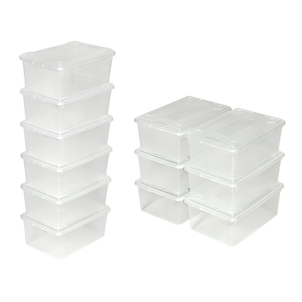 TECTAKE - 12 boîtes de rangement plastique blanc transparent - large