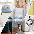 VOUNOT - Panier a linge pliable 145L avec sac intérieur cadre bambou et couvercle beige - vignette